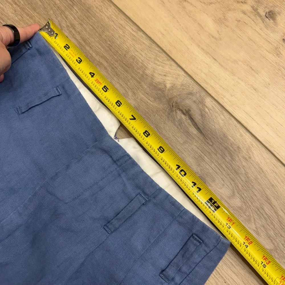 Zara Blue Linen Ultra High Waisted Wide Leg Pleated Trousers Pants Scandi Size S